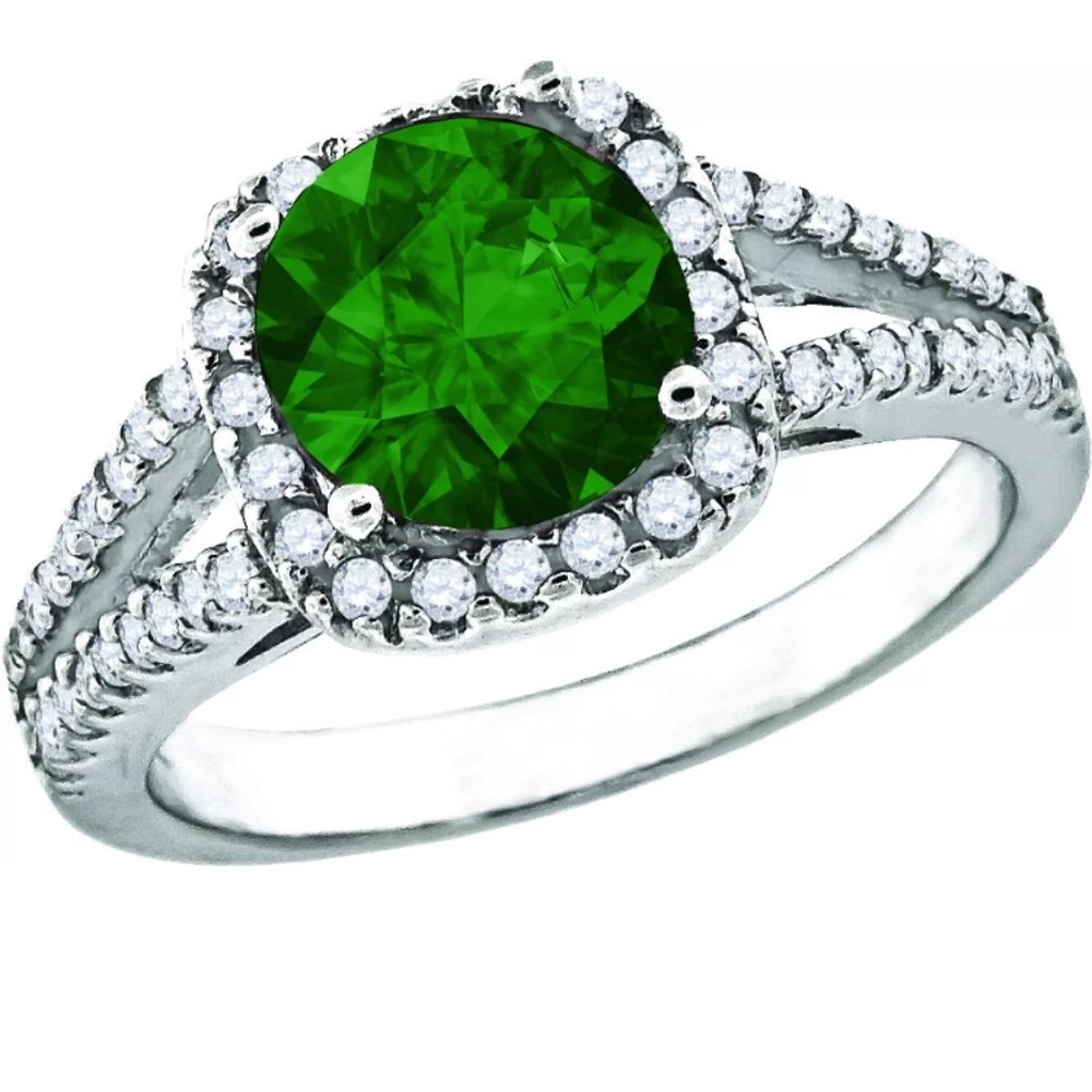 925 Sterling Silver Emerald CZ Wedding Ring S6-9